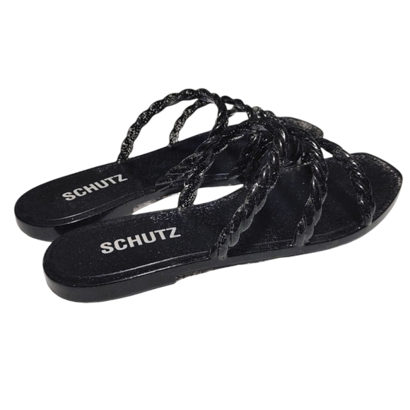 Schutz Black Glitter Square Toe Strappy Jelly Sandals Women's Size 6/7 - Picture 8 of 11